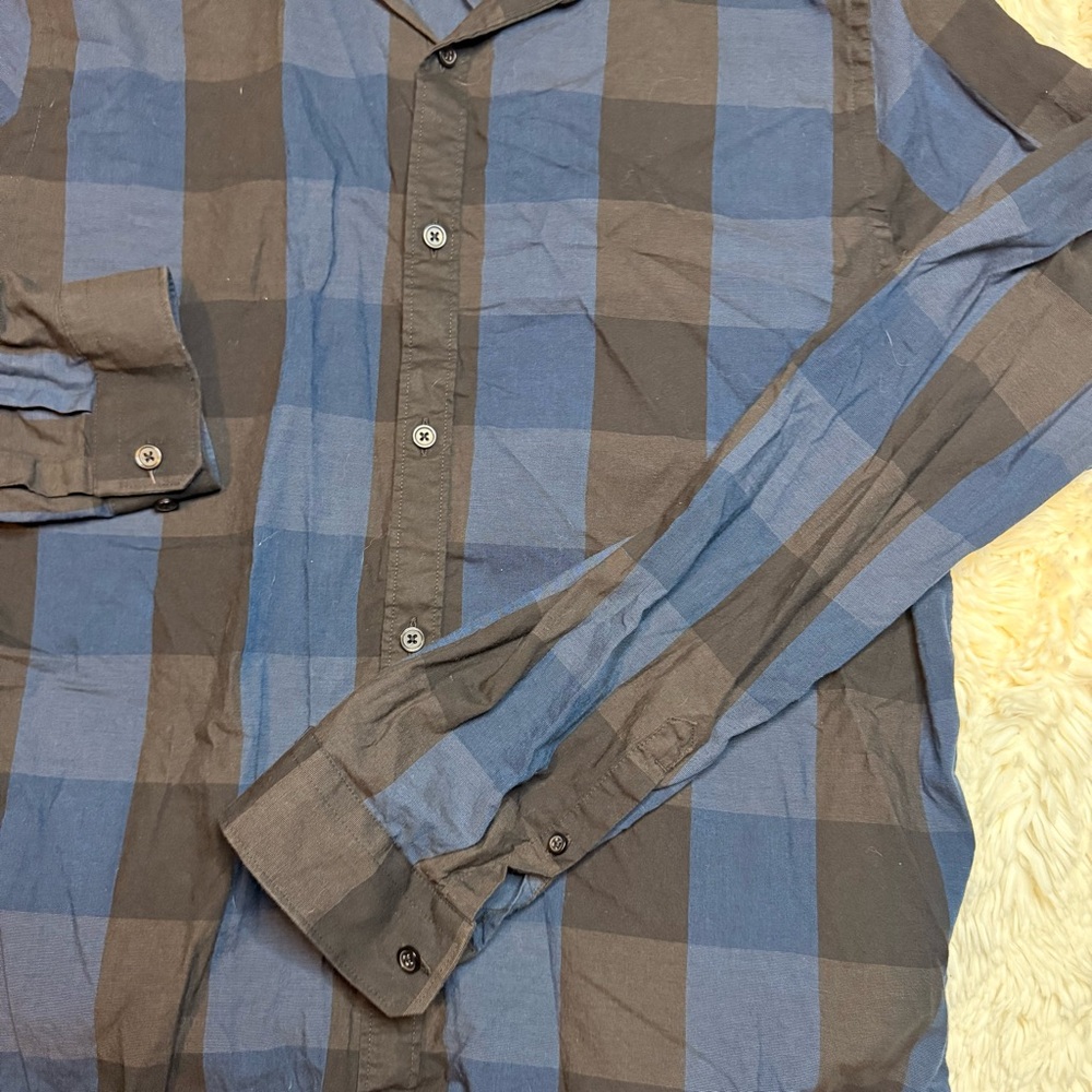 Express men’s XL extra slim Blue/Black Plaid Long-Sleeve Button-Down Shirt - Picture 3 of 10
